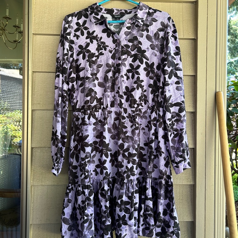 Simply Vera dress casual purple black with elastic waist Sz M